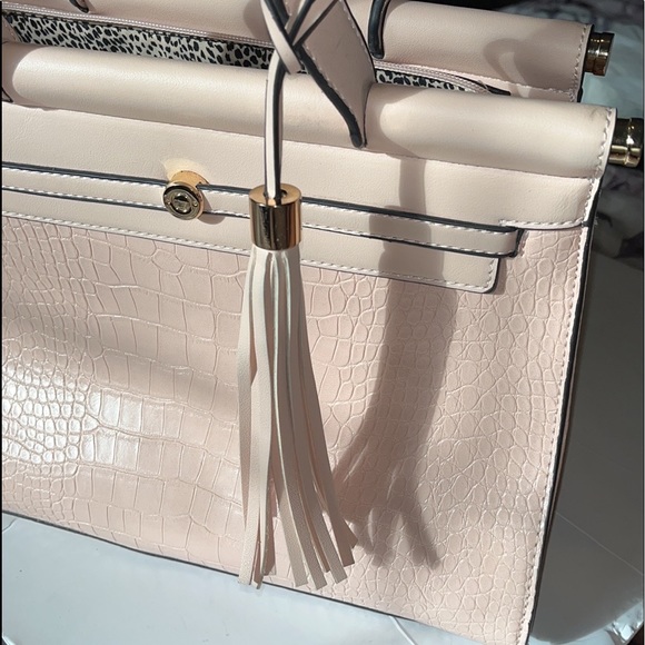 Handbags - Pale Pink Faux Crocodile Handbag